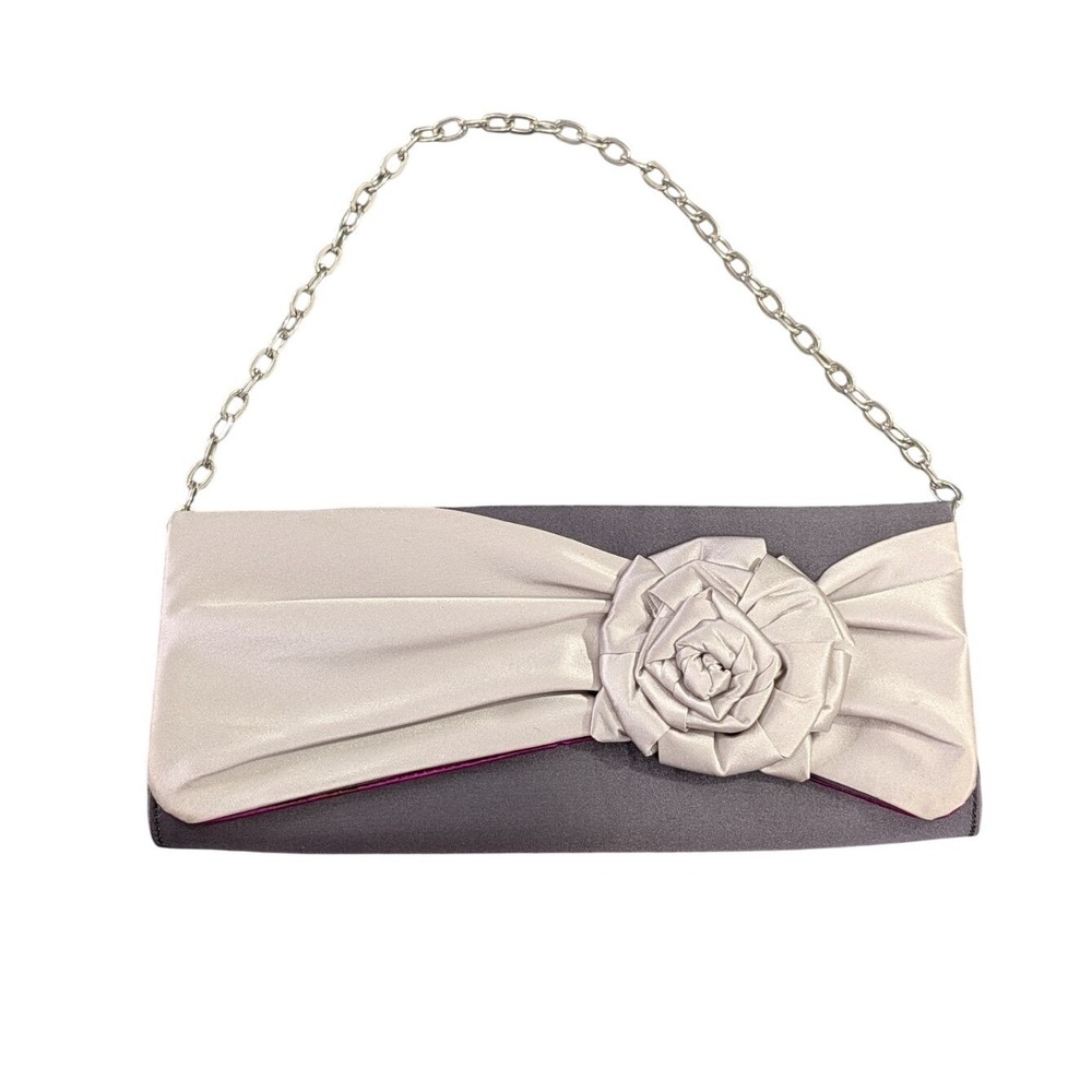 Ted Baker Silk Clutch Shoulder Bag With Chain Gray Evening Formal Cocktail Party